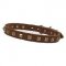Leather Decorated Dog Collar with Attractive Brass Studs