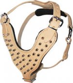 Padded Spiked Leather Dog Harness - Tan Color SPIKED HARNESS