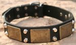 Handmade Leather Dog Collar- brass massive + 2 pyramids