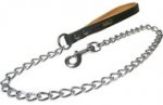 Quality dog leash with leather handle and Herm Sprenger chain and snap hook