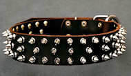 Leather Spiked Dog Collar - 3 Rows of spikes collar
