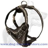 Leather Heavy Duty Harness with Exclusive Hand Set Barbed Wire Painting