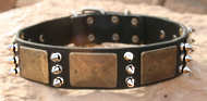 Dog Leather Dog Collar with Massive Bras Plates with 3 spikes