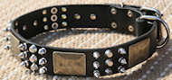 Best collar -Leather Dog Collar-brass massive plates&spiked