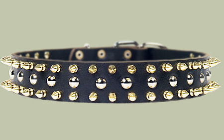Black Leather Spiked Studded Dog Collar for DOG