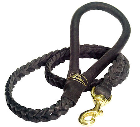 Deluxe Leather Full-Braided Lead for Large Breeds
