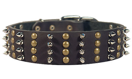 All dogs Spike Studded Collar 2 2/5 inch wide Leather Studs collar