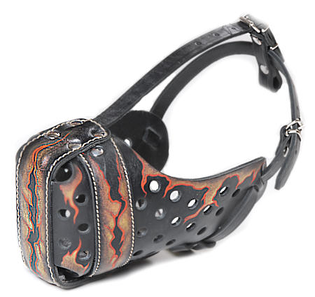 Hand painted by our artists leather Muzzle "Dondi" Plus - FLAMES - Click Image to Close