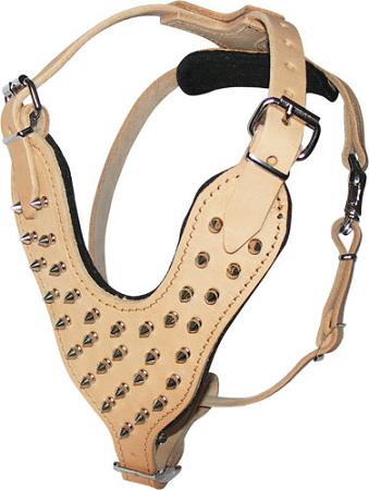 Padded Spiked Leather Dog Harness - Tan Color SPIKED HARNESS